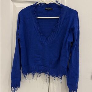 Brooklyn Karma Royal Blue Distressed Sweater. Size small